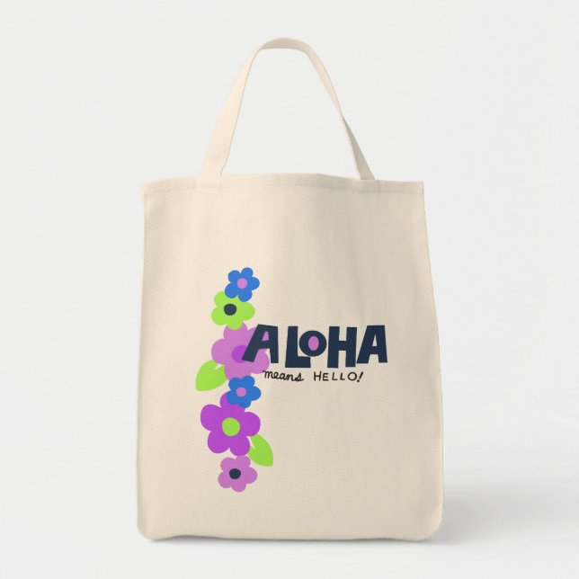 Aloha Means Hello Hawaiian Floral Tote Bag (Front)