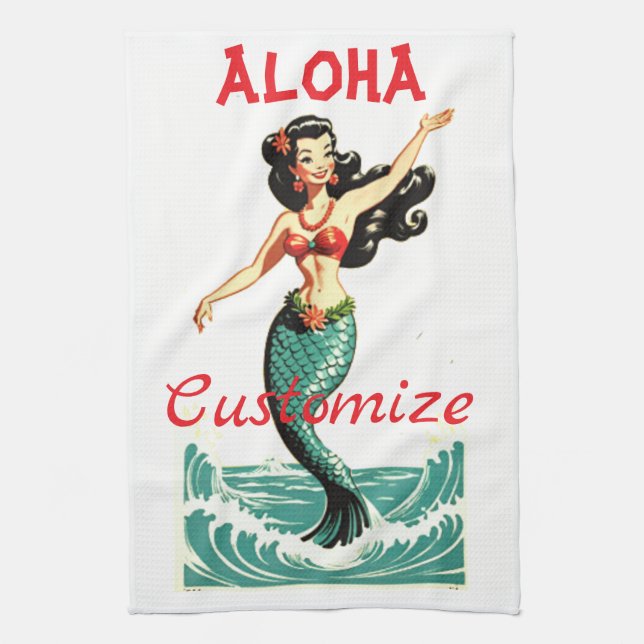 Aloha Mermaid Thunder_Thunder_Cove Kitchen Towel (Vertical)