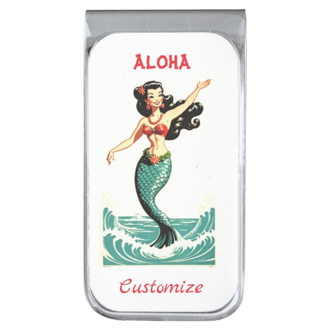 Aloha Mermaid Thunder_Thunder_Cove Silver Finish Money Clip (Front Vertical)