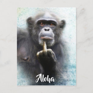 Aloha Middle Finger Salute Funny Ape Offensive Postcard