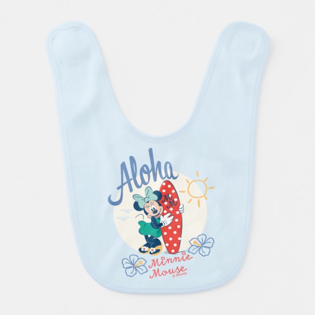 Aloha Minnie Mouse Surf Style Baby Bib (Front)