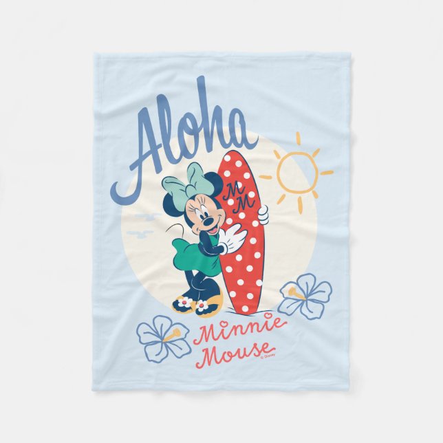Aloha Minnie Mouse Surf Style Fleece Blanket (Front)
