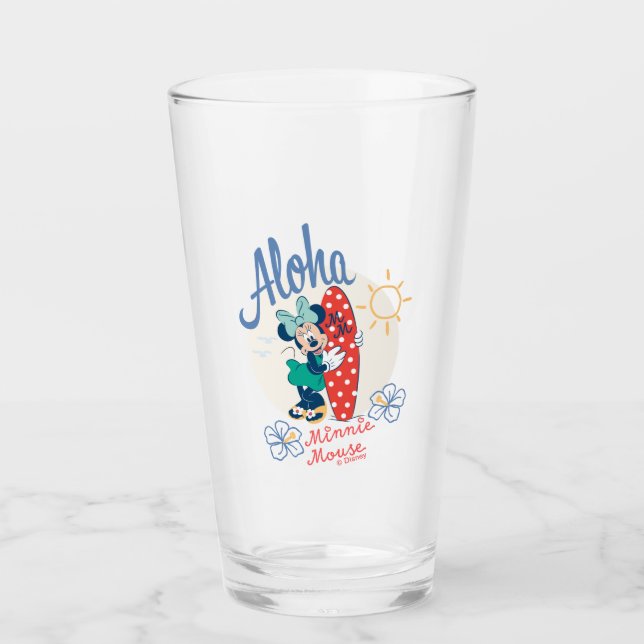 Aloha Minnie Mouse Surf Style Glass (Front)