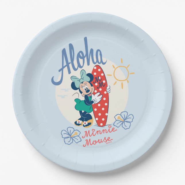 Aloha Minnie Mouse Surf Style Paper Plates (Front)