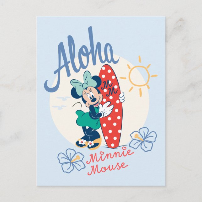 Aloha Minnie Mouse Surf Style Postcard (Front)