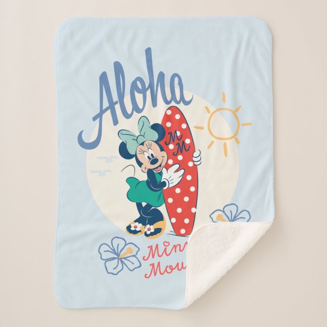 Aloha Minnie Mouse Surf Style Sherpa Blanket (Front)