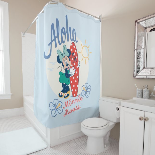 Aloha Minnie Mouse Surf Style Shower Curtain (In Situ)