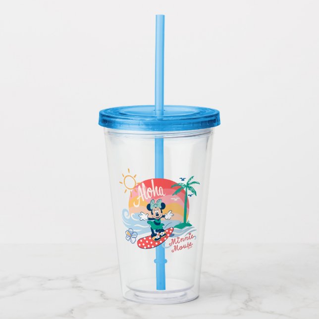 Aloha Minnie Mouse Tropical Surf Acrylic Tumbler (Front)