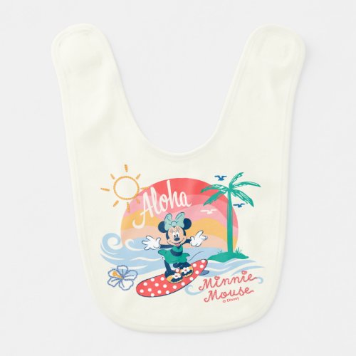 Aloha Minnie Mouse Tropical Surf Baby Bib