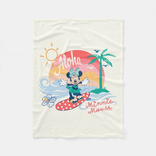 Aloha Minnie Mouse Tropical Surf Fleece Blanket (Front)