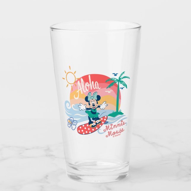 Aloha Minnie Mouse Tropical Surf Glass (Front)