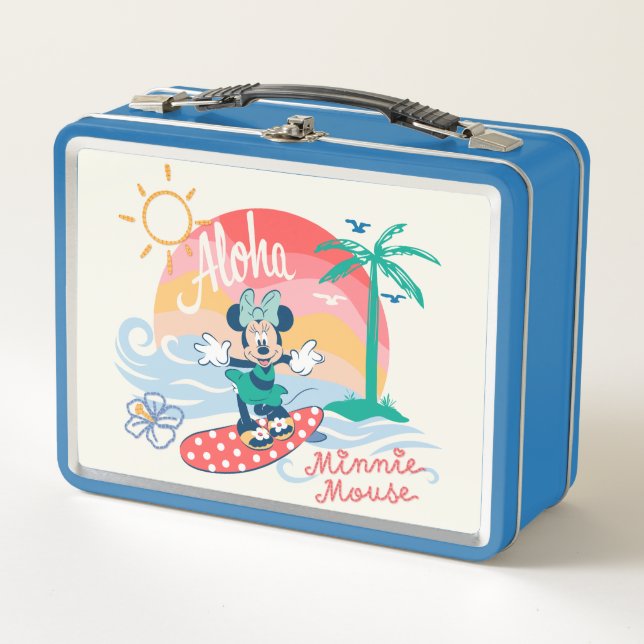 Aloha Minnie Mouse Tropical Surf Metal Lunch Box (Front)