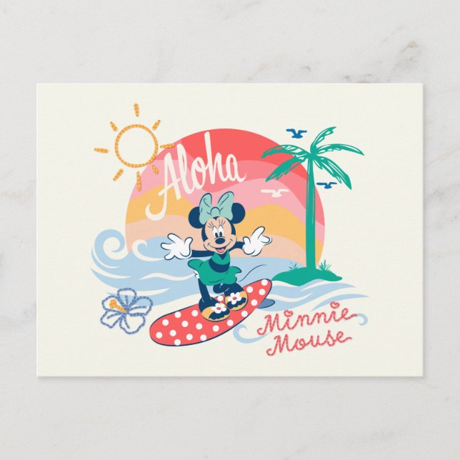 Aloha Minnie Mouse Tropical Surf Postcard (Front)