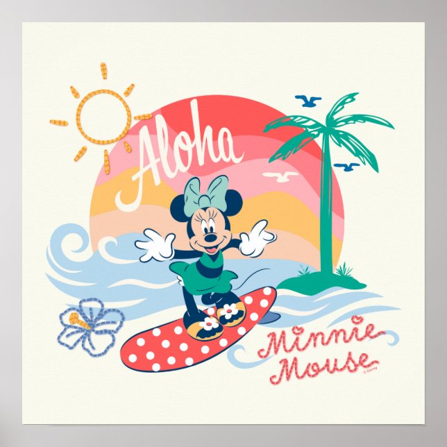 Aloha Minnie Mouse Tropical Surf Poster (Front)