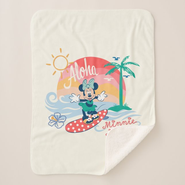 Aloha Minnie Mouse Tropical Surf Sherpa Blanket (Front)