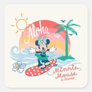 Aloha Minnie Mouse Tropical Surf Square Sticker