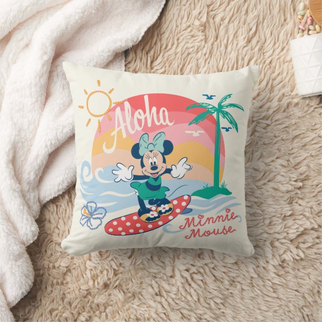 Aloha Minnie Mouse Tropical Surf Throw Pillow (Blanket)