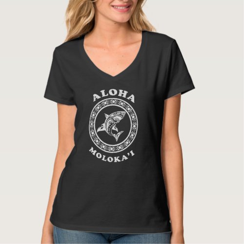 Aloha Molokai Vintage Hawaiian Island Tribal Shark T_Shirt