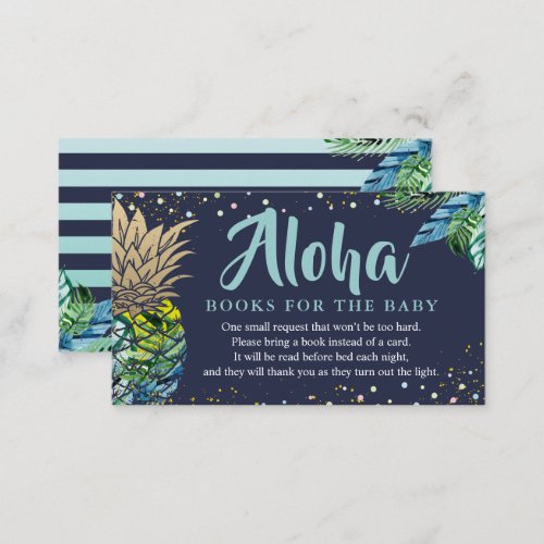 Aloha Navy Blue Pineapple Baby Shower Book Request Enclosure Card