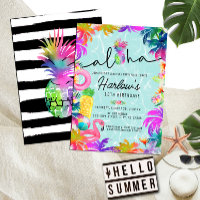 Aloha Neon Tropical Luau Pool Party Birthday