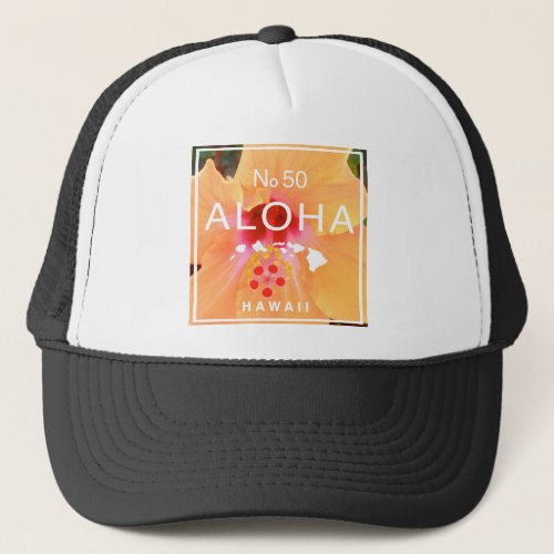 Aloha No 50 Orange Hibiscus Trucker Hat