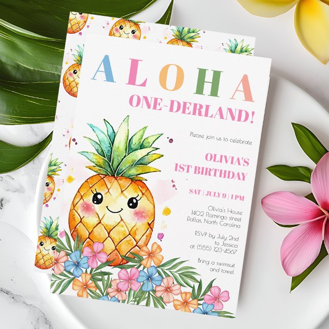 Aloha Onederland Summer Pineapple 1st Birthday Inv Invitation (Aloha Onederland Summer Pineapple 1st Birthday Inv Invitation)