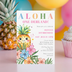 Aloha Onederland Summer Pineapple 1st Birthday Invitation