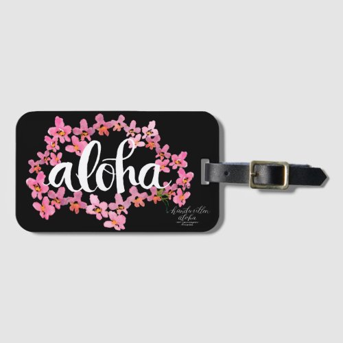 Aloha Orchid Lei White and Black Luggage Tag