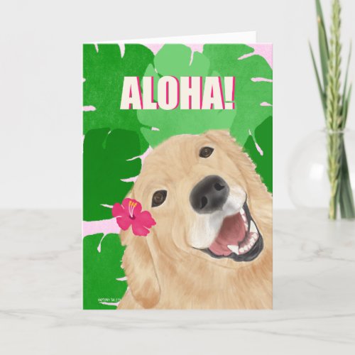 Aloha Palm Leaves Golden Retriever Dog Card