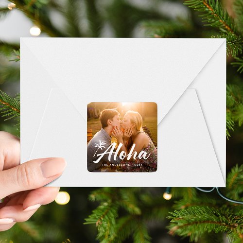 Aloha Palm Tree Holiday Photo Square Sticker