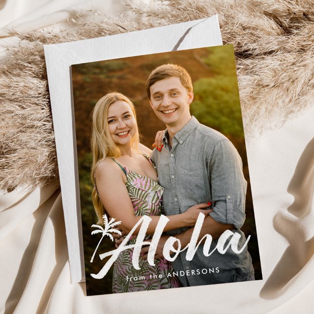 Aloha Palm Tree Photo Holiday Card (Creator Uploaded)