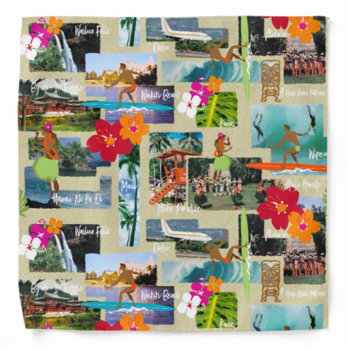 Aloha Paradise Hawaiian Vintage Postcard Bandana