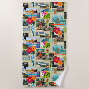 Aloha Paradise Hawaiian Vintage Postcard Beach Towel