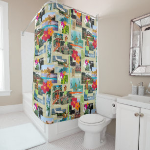 Aloha Paradise Hawaiian Vintage Postcard Shower Curtain