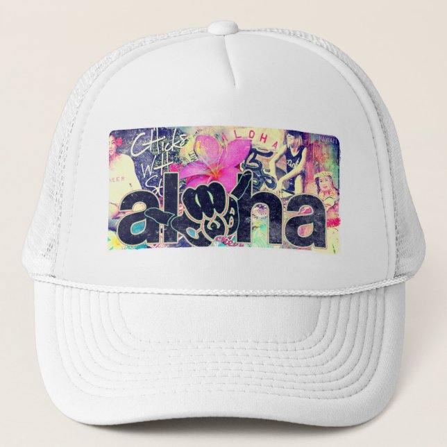 Aloha Paradise Trucker White Out Trucker Hat (Front)