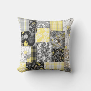 Aloha Patchwork Hawaiian Tropical Prints - Neutral Outdoor Pillow