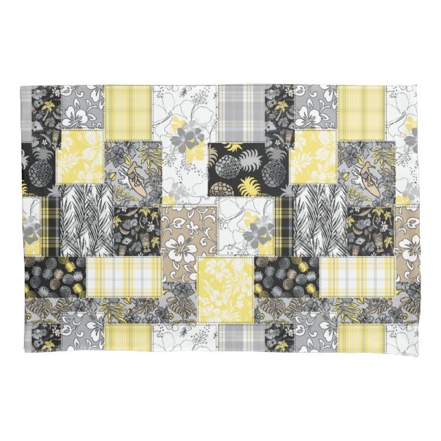 Aloha Patchwork Hawaiian Tropical Prints - Neutral Pillow Case (Front)