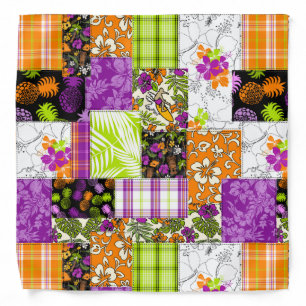 Aloha Patchwork Hawaiian Tropical Prints -Violet Bandana