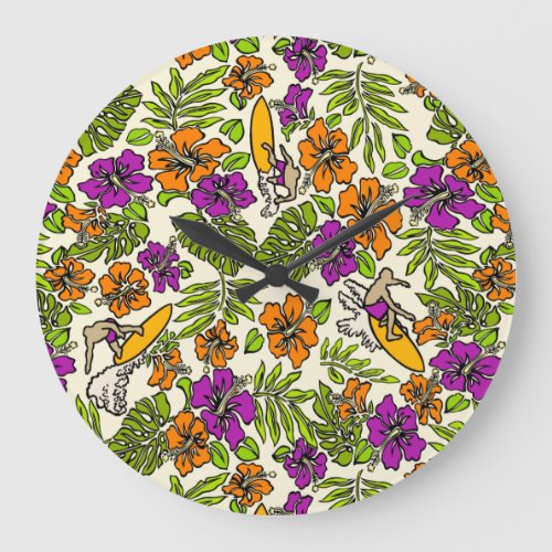 Aloha Patchwork Hawaiian Tropical Prints_ Violet Large Clock