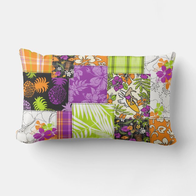 Aloha Patchwork Hawaiian Tropical Prints - Violet Lumbar Pillow (Front)