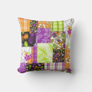 Aloha Patchwork Hawaiian Tropical Prints - Violet Outdoor Pillow