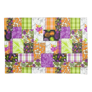 Aloha Patchwork Hawaiian Tropical Prints - Violet Pillow Case