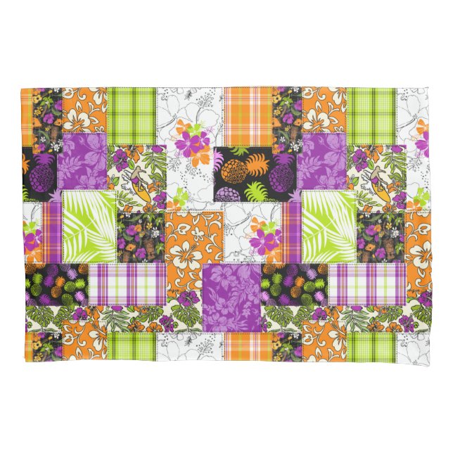 Aloha Patchwork Hawaiian Tropical Prints - Violet Pillow Case (Front)