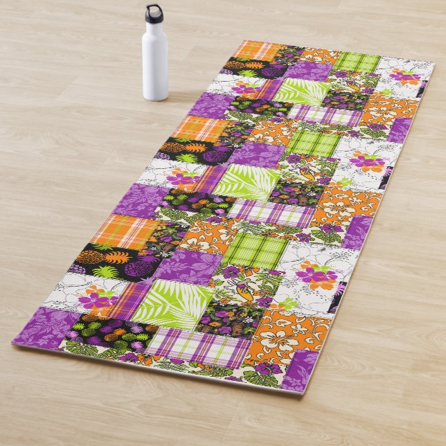 Aloha Patchwork Hawaiian Tropical Prints - Violet Yoga Mat (In Situ)