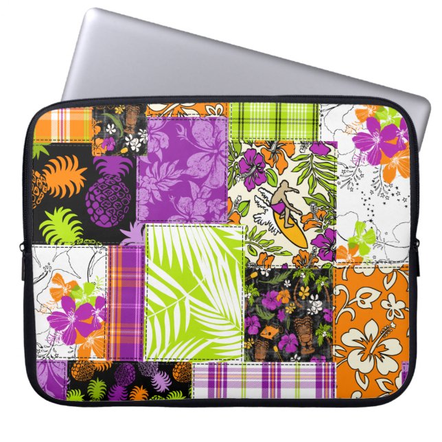 Aloha Patchwork Hawaiian Tropical Prints Wetsuit Laptop Sleeve (Front)