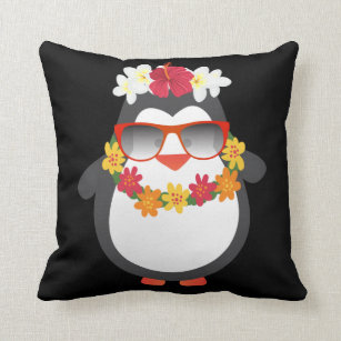 Aloha Penguin Hawaii Animal Sunglasses Throw Pillow