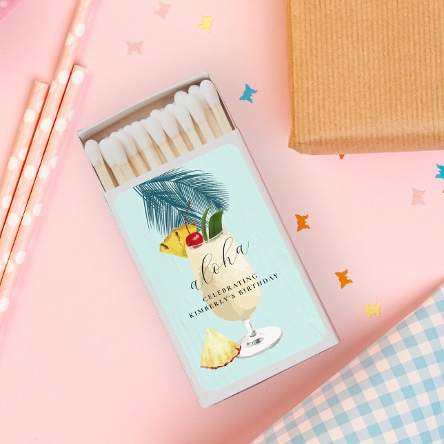 Aloha Pina Colada Green Cocktail Birthday Party  Matchboxes (Creator Uploaded)