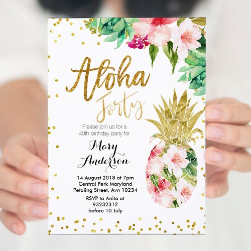 Aloha Pineapple 40th Birthday Invitation