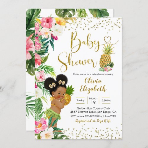 Aloha Pineapple African Afro Girl Baby Shower Invitation
