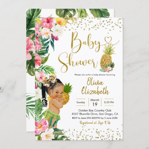 Aloha Pineapple African Girl Baby Shower Invitation